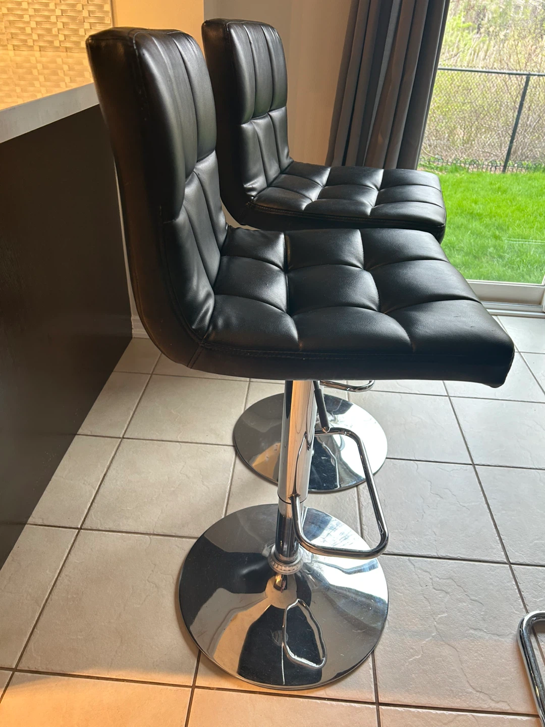 Pair of Black Faux Leather Bar Stools