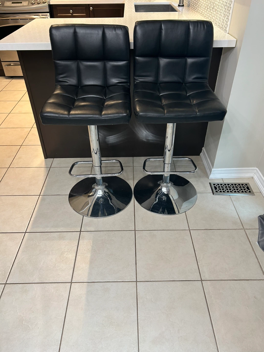 Pair of Black Faux Leather Bar Stools - photo 2