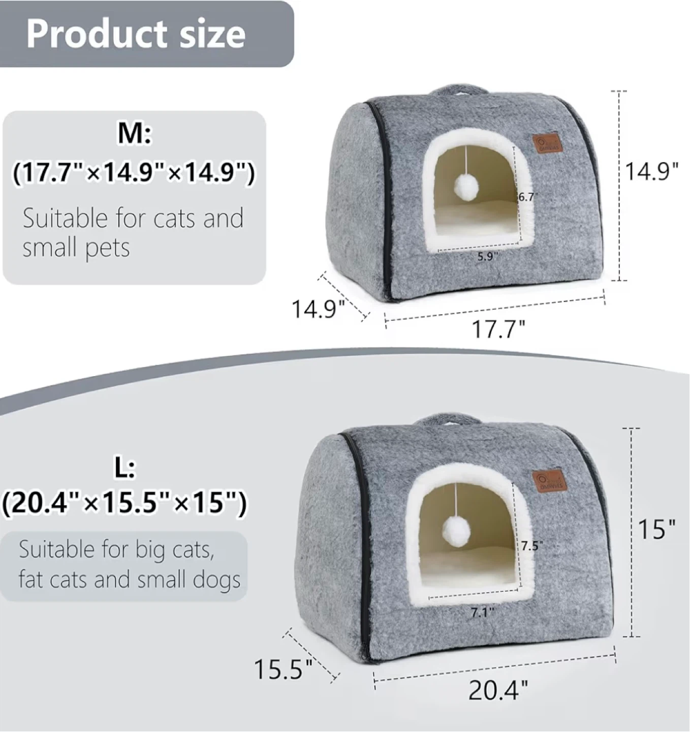 Foldable Cat Bed House - Dark Grey, Size M - photo 5