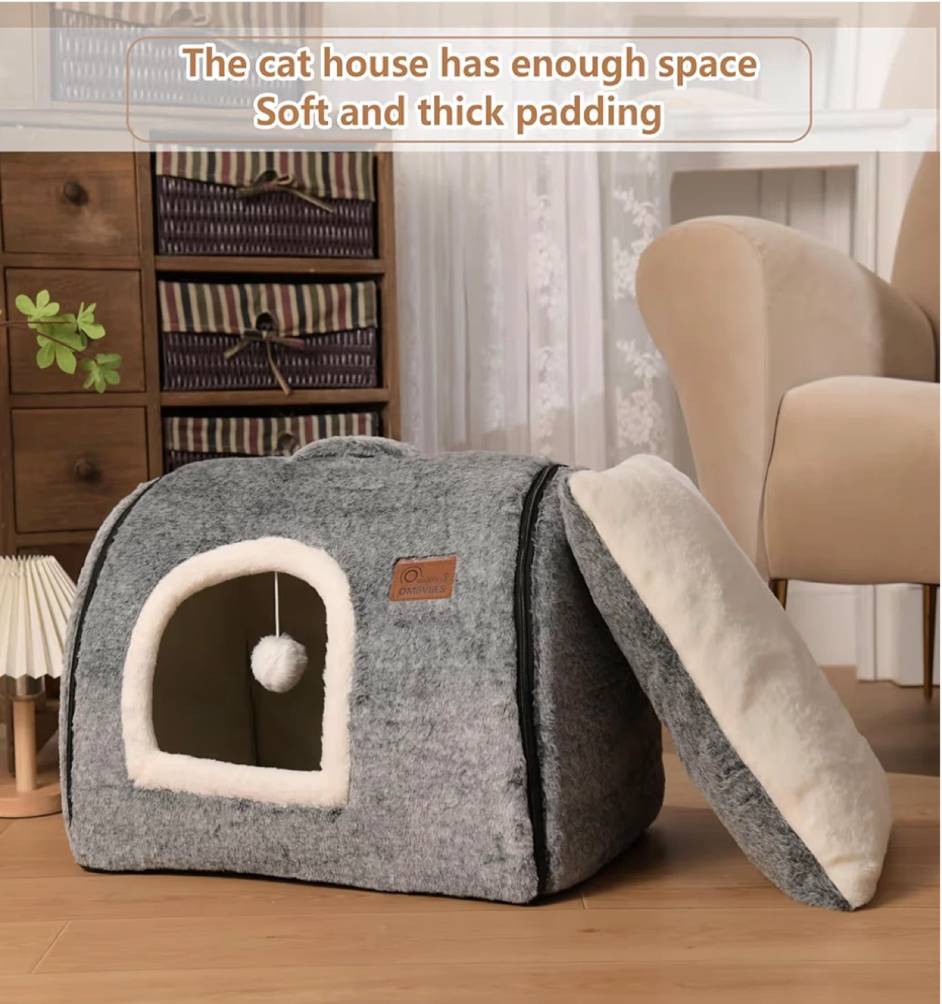 Foldable Cat Bed House - Dark Grey, Size M - photo 2