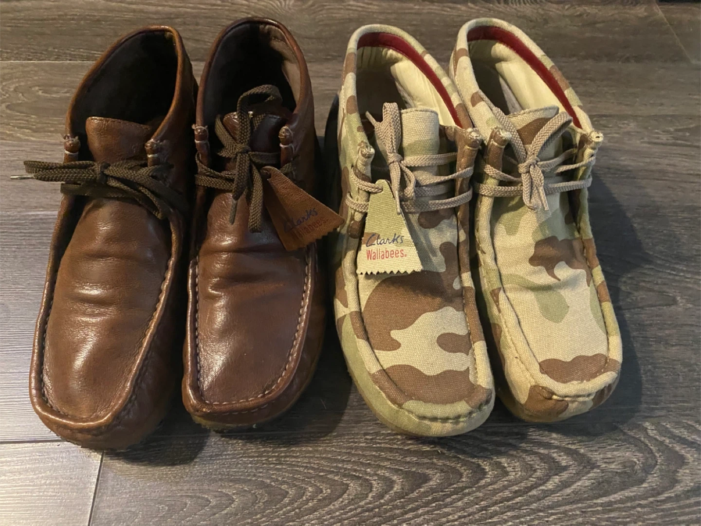Clarks Wallabees Shoes - Brown Leather & Camo Canvas