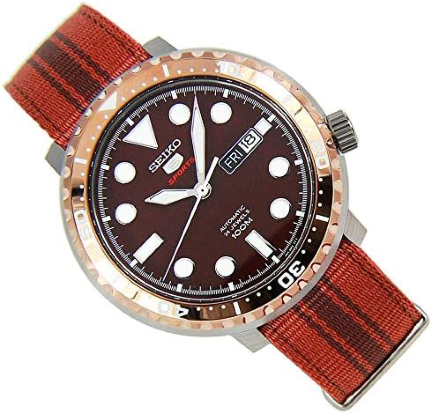 Seiko 5 Sports Automatic Watch - Brown Dial, Two Straps