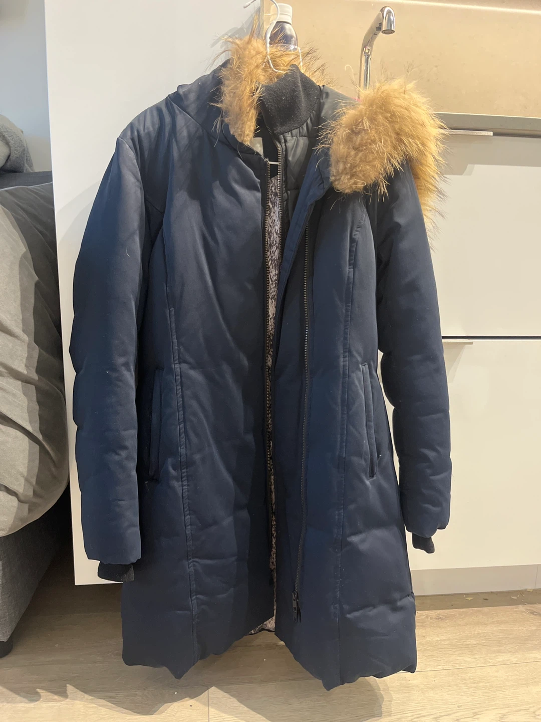 Navy Down Parka with Fur Hood