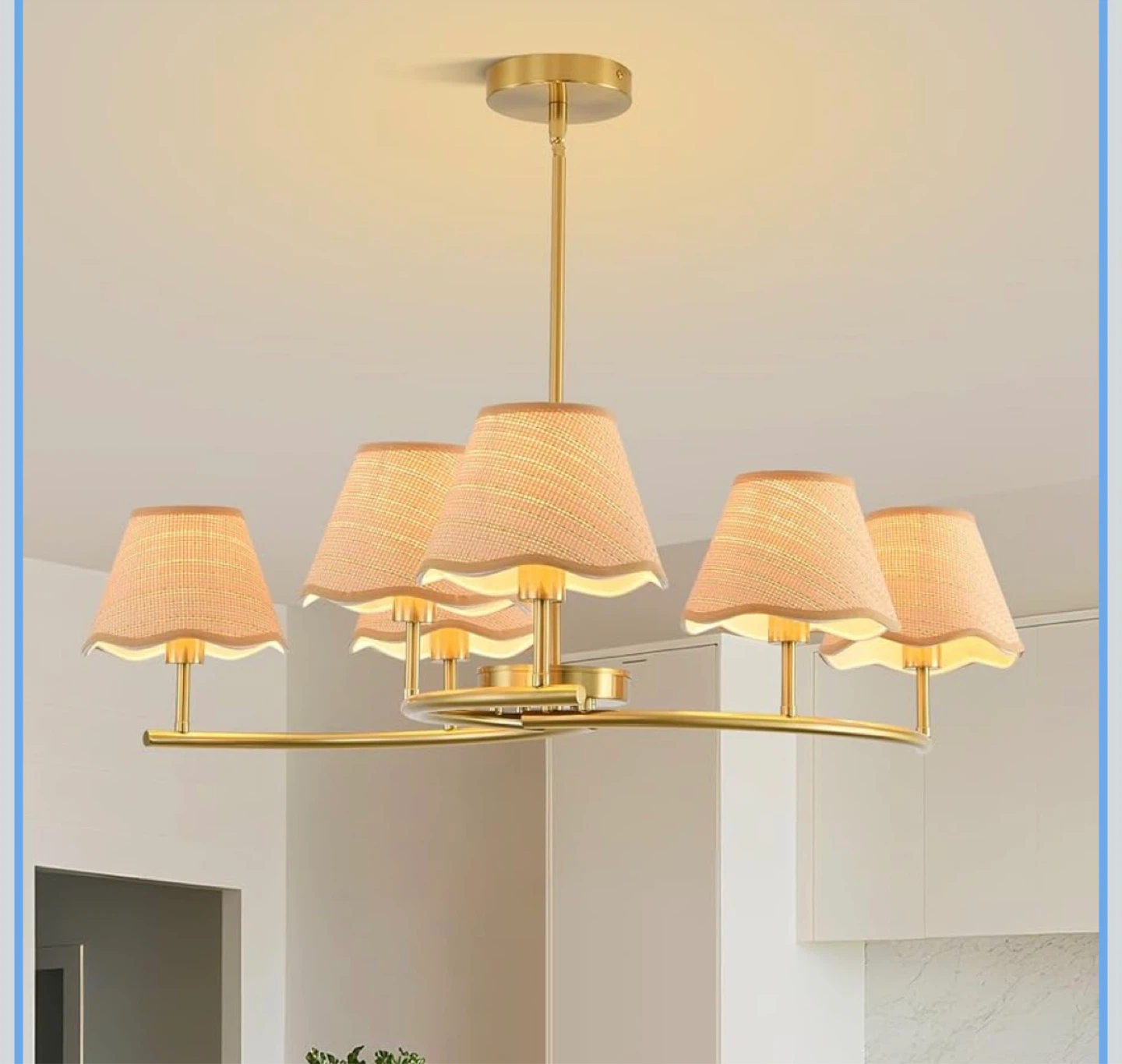 8-Light Chandelier with Woven Drum Shades