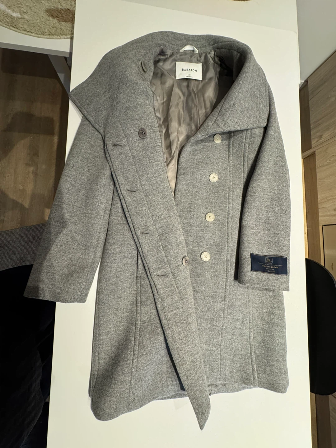Babaton Grey Virgin Wool Coat - Size XS
