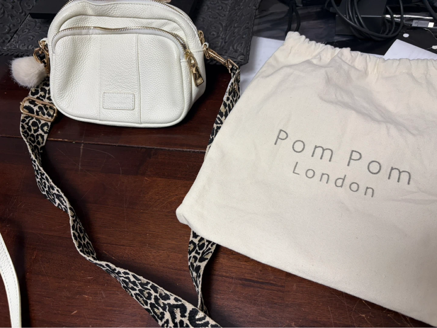 White Textured Leather Crossbody Bag with Dust Bag - photo 3