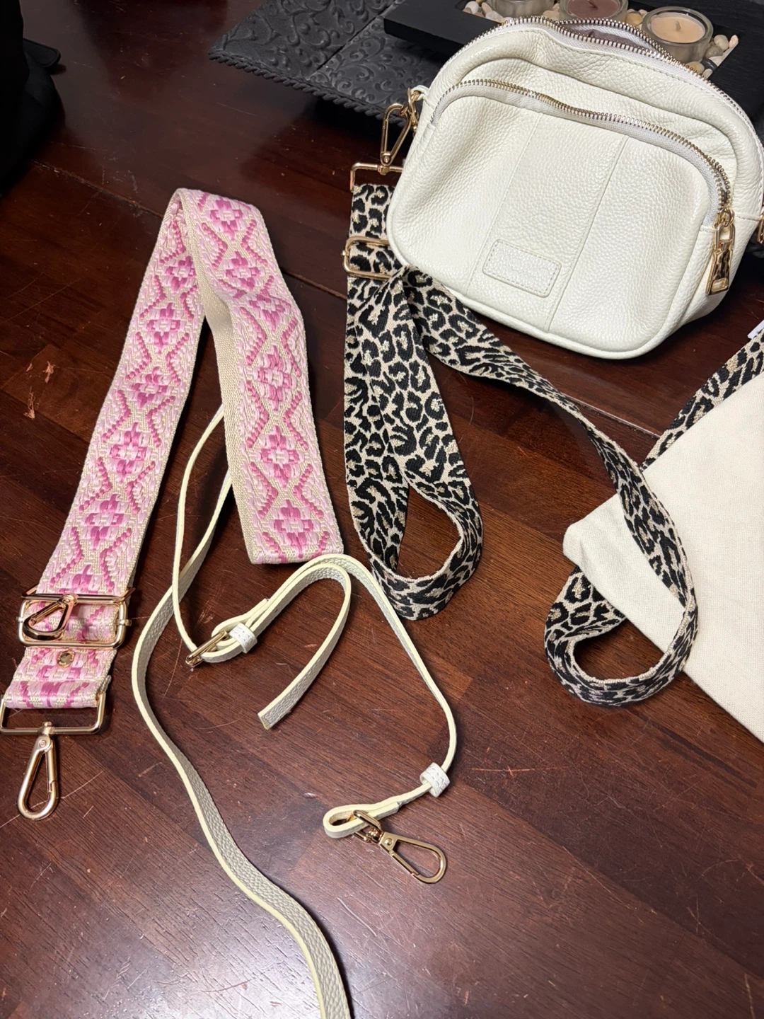 White Textured Leather Crossbody Bag with Dust Bag