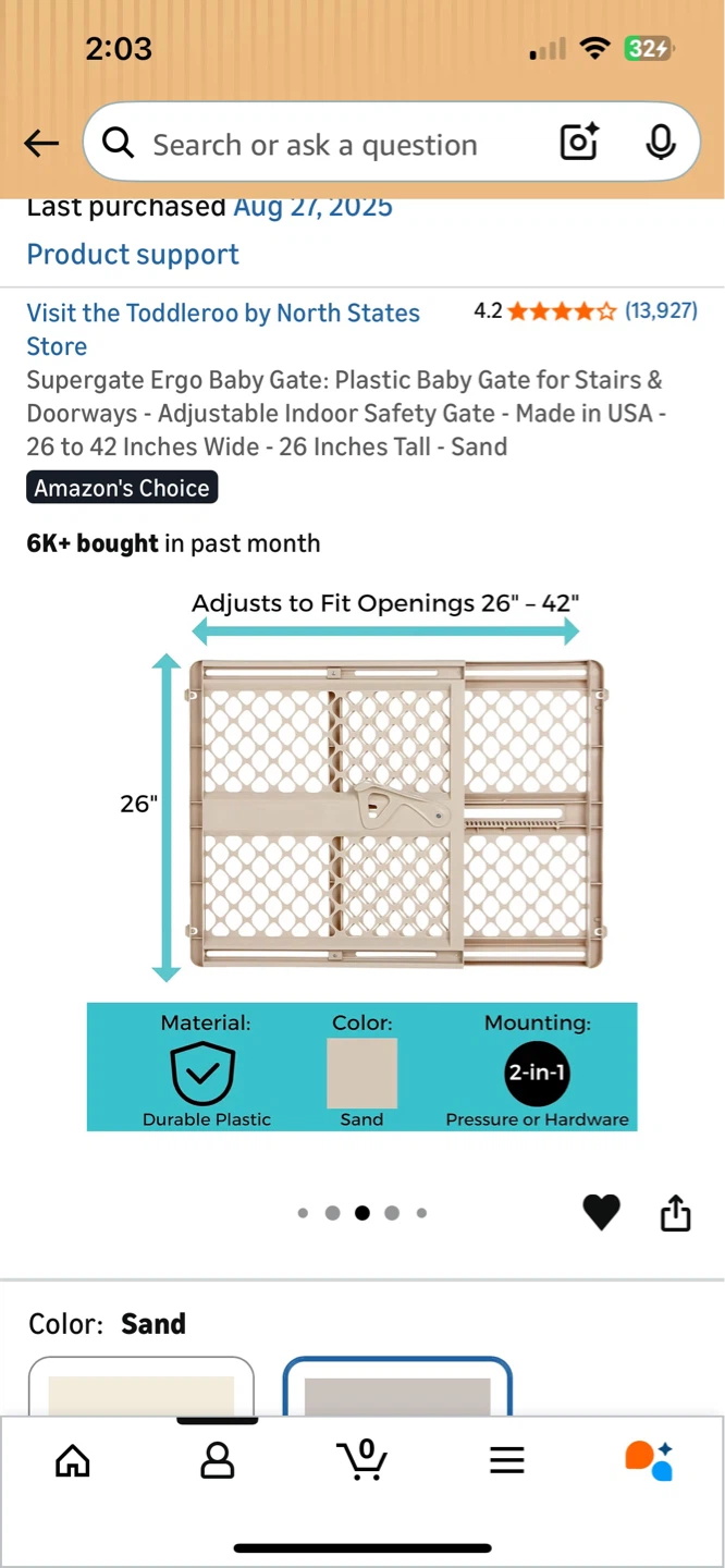 Supergate Ergo Baby Gate - Adjustable Indoor Safety Gate - Sand