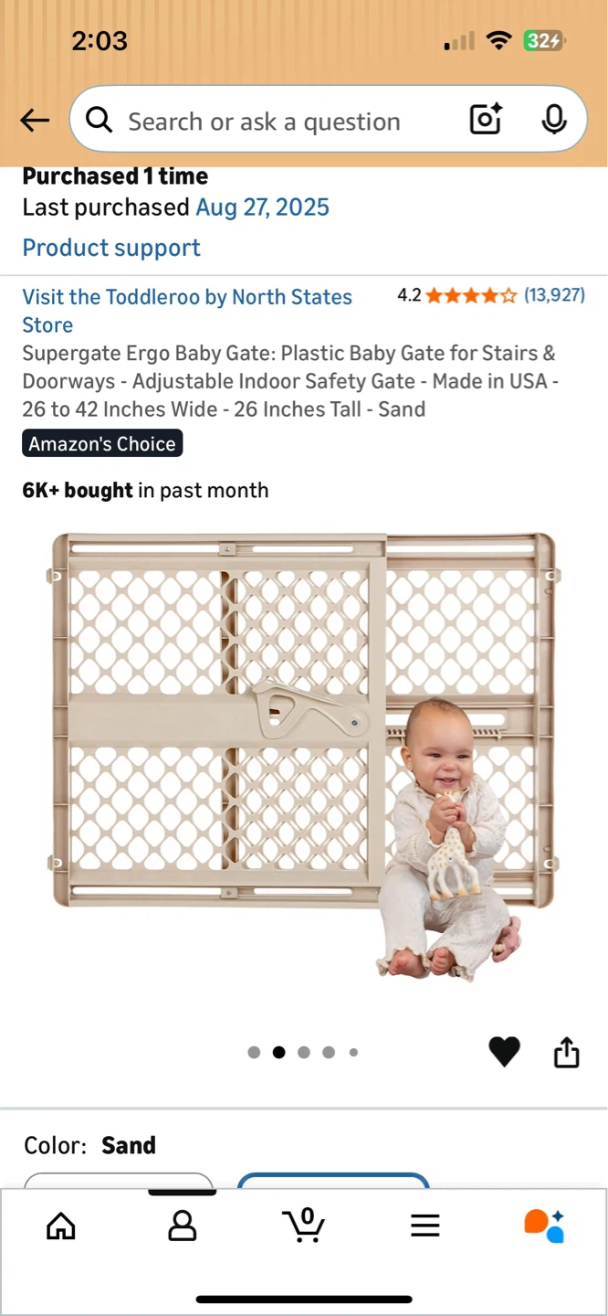 Supergate Ergo Baby Gate - Adjustable Indoor Safety Gate - Sand - photo 2