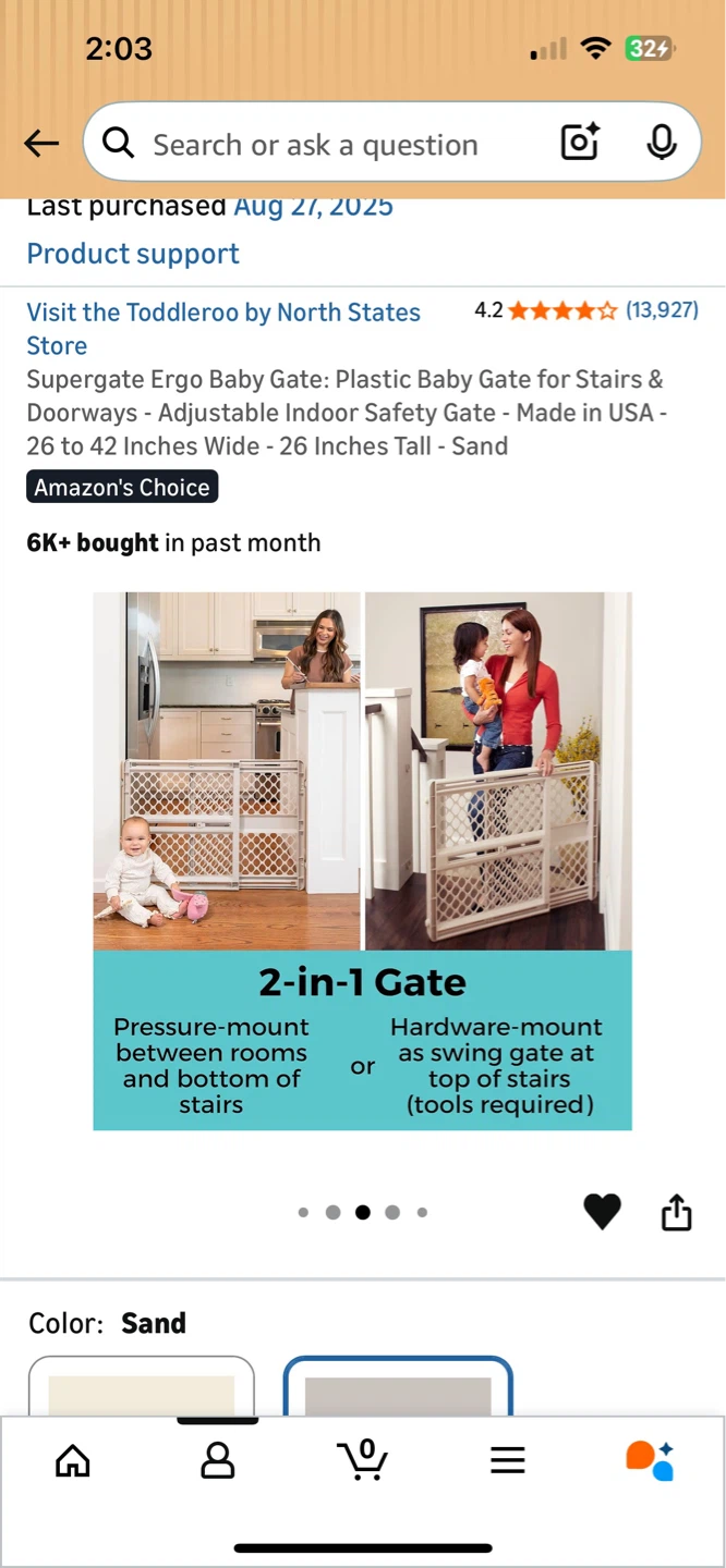Supergate Ergo Baby Gate - Adjustable Indoor Safety Gate - Sand - photo 4