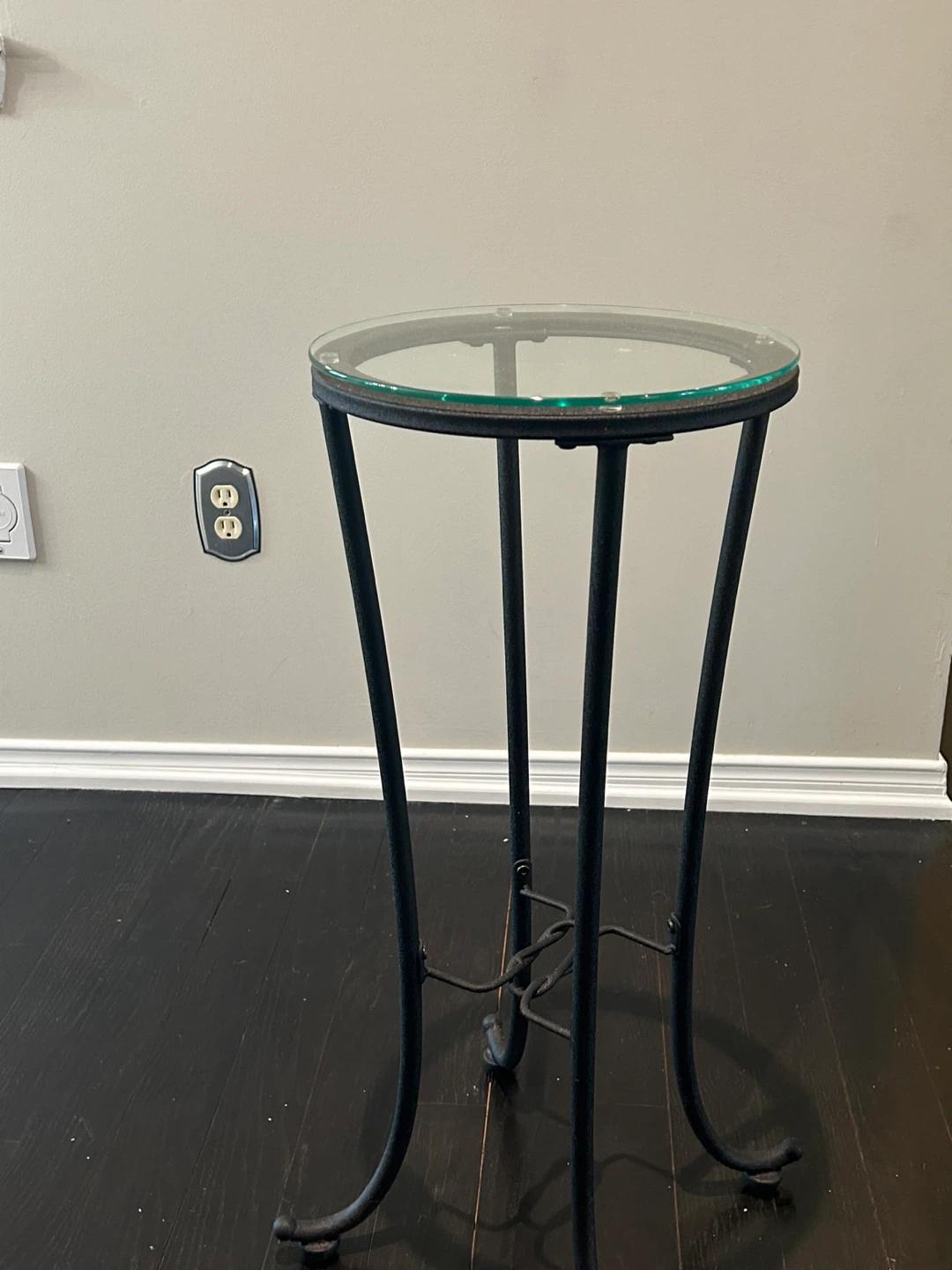 Black Metal Pedestal Plant Stand with Glass Top - photo 2