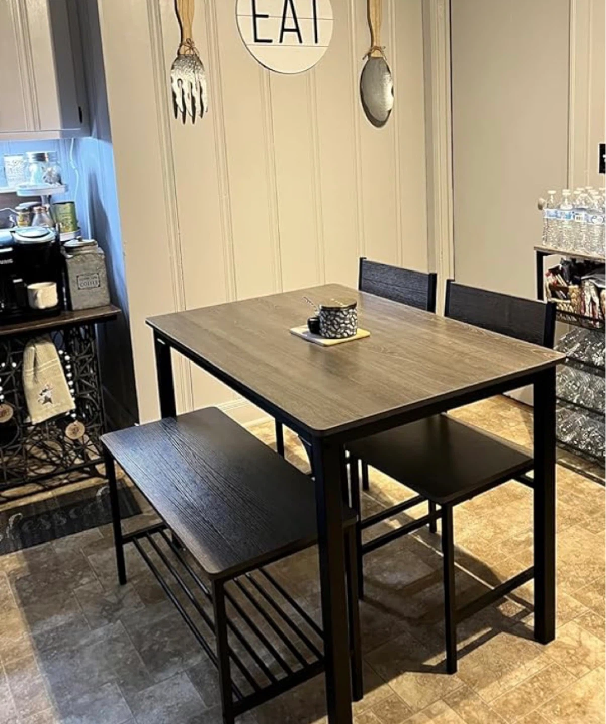 3-Piece Dining Set with Table, 2 Chairs, and Bench