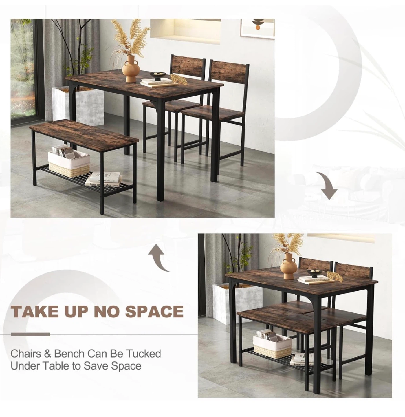 3-Piece Dining Set with Table, 2 Chairs, and Bench - photo 4