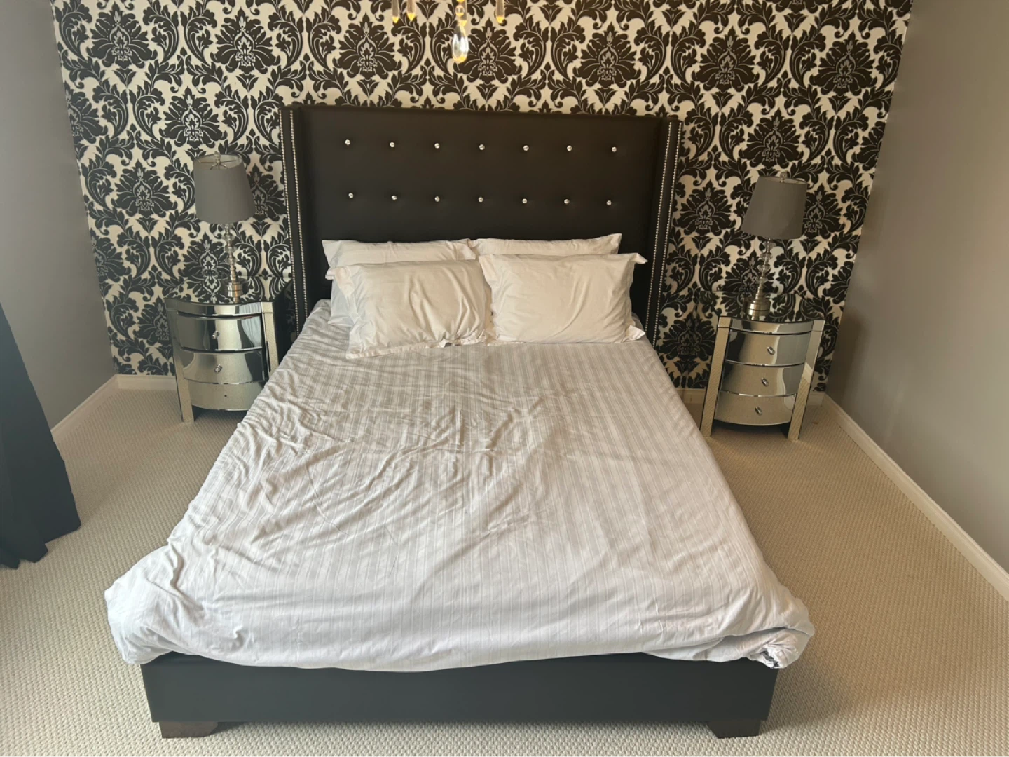 Black Faux Leather Tufted Headboard Bed Frame