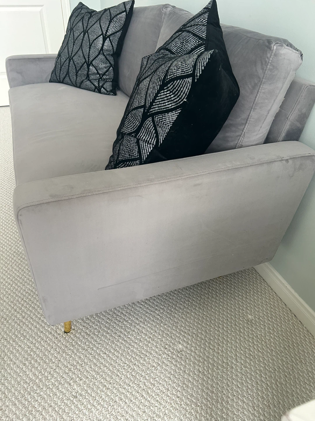 Grey Velvet Loveseat with Gold Legs - photo 2