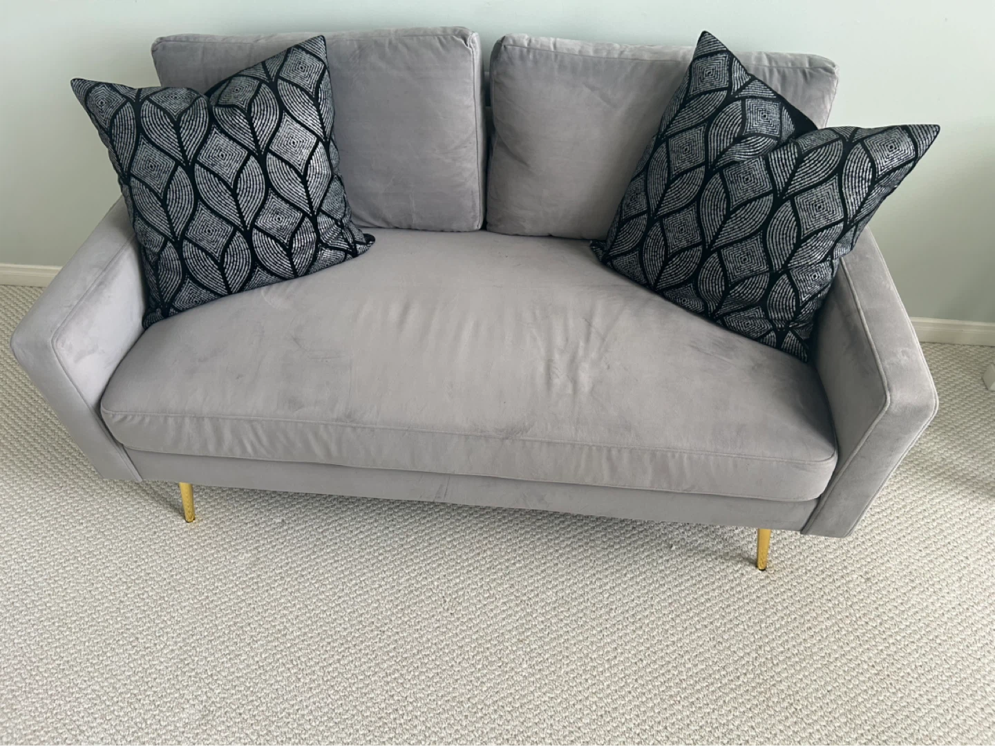 Grey Velvet Loveseat with Gold Legs - photo 3
