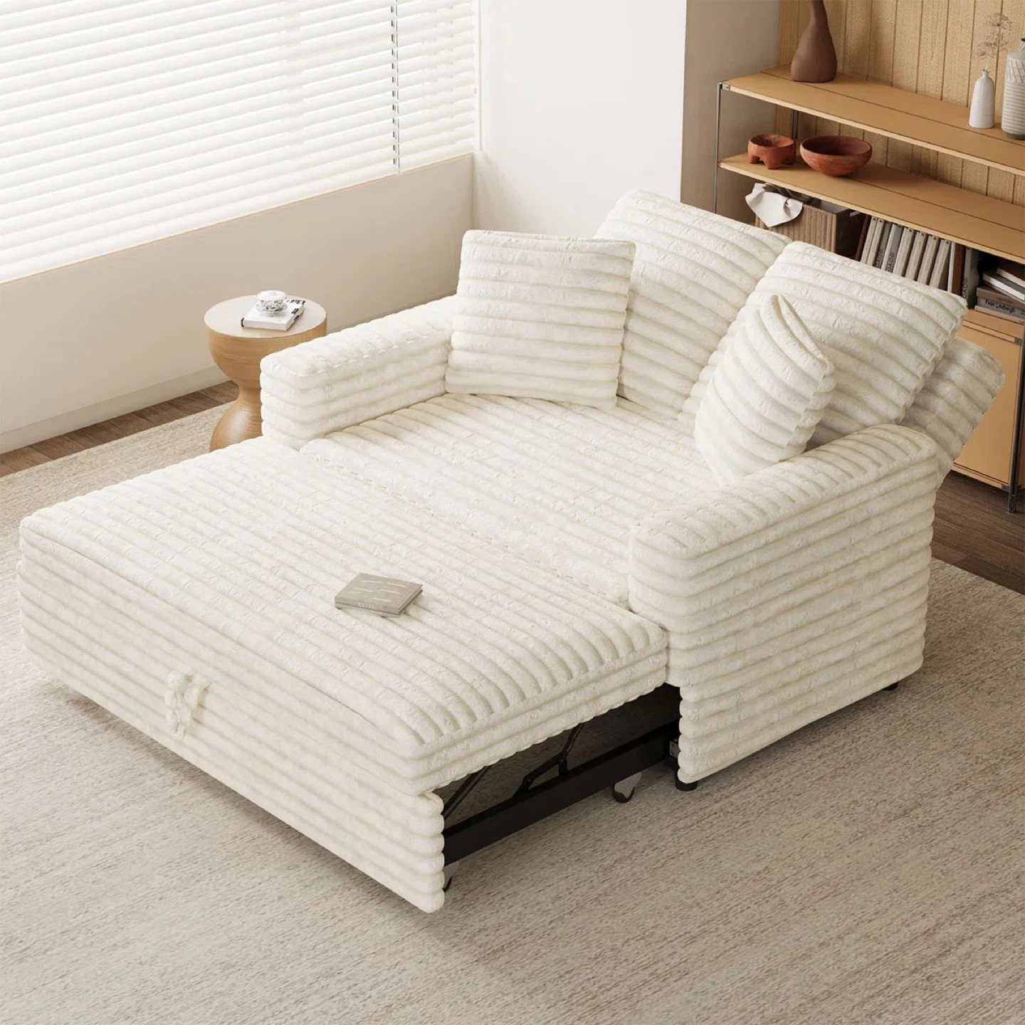 Wayfair White Corduroy Pull-Out Sofa with Chaise - photo 2