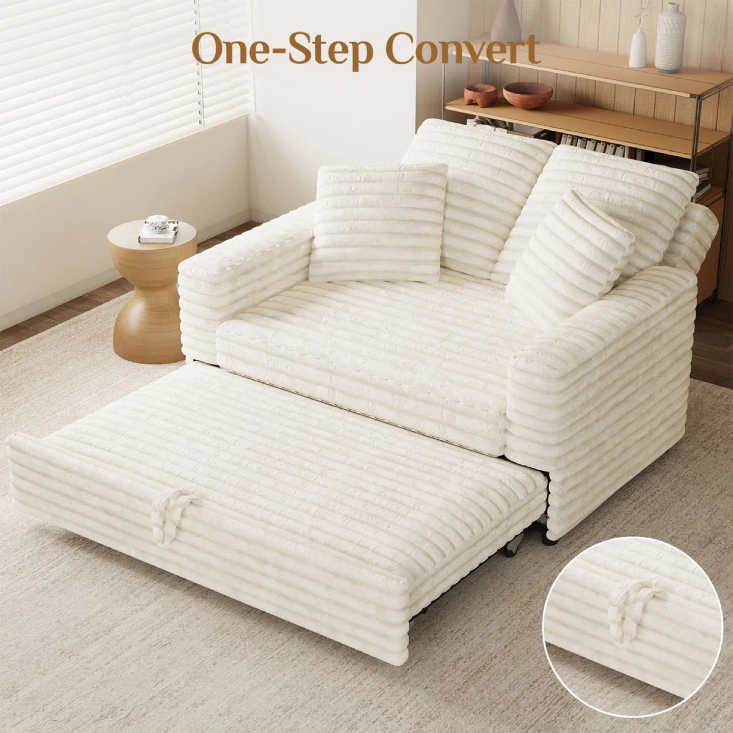 Wayfair White Corduroy Pull-Out Sofa with Chaise - photo 5