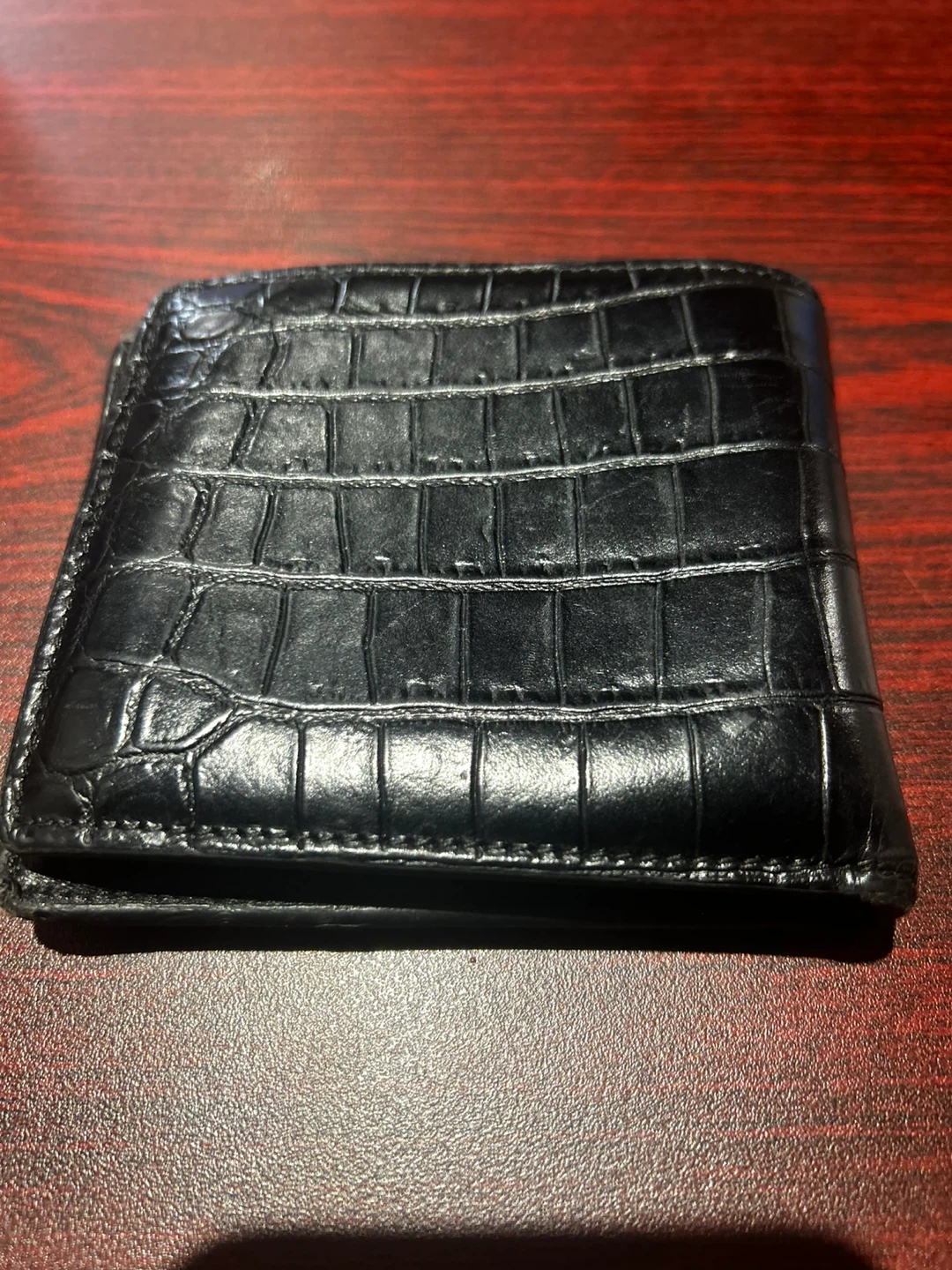 Saint Laurent Paris Black Croc-Embossed Bifold Wallet