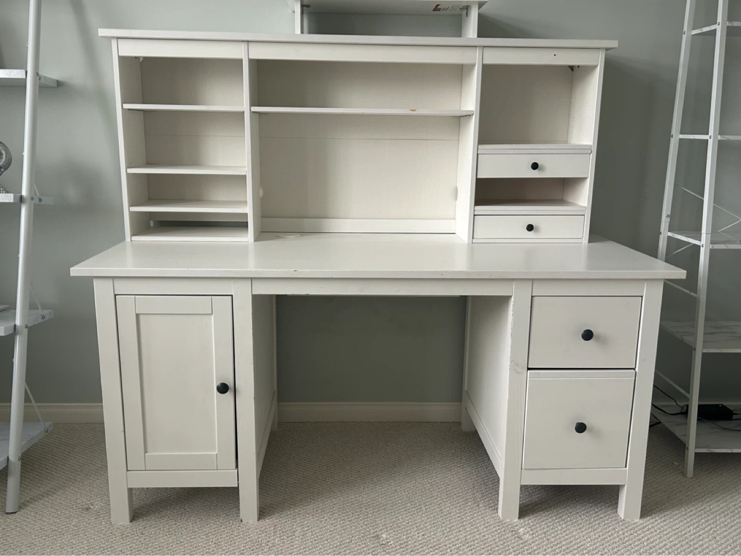 White Computer Desk with Hutch and Drawers
