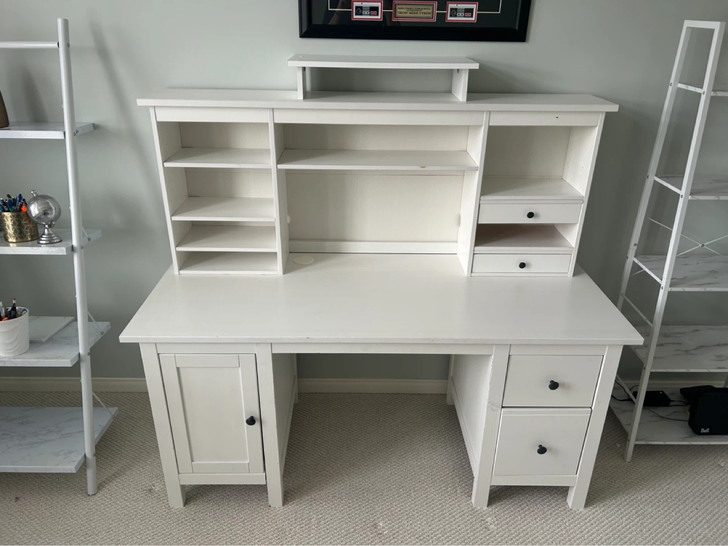 White Computer Desk with Hutch and Drawers - photo 2