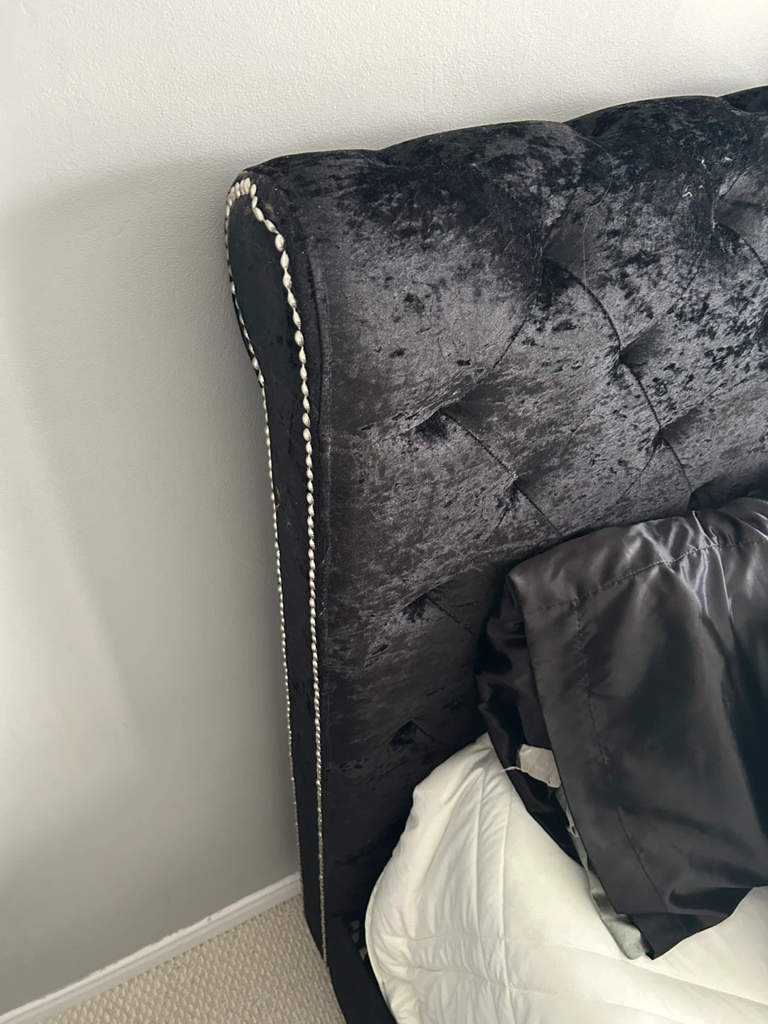 Black Velvet Tufted Queen Bed Frame