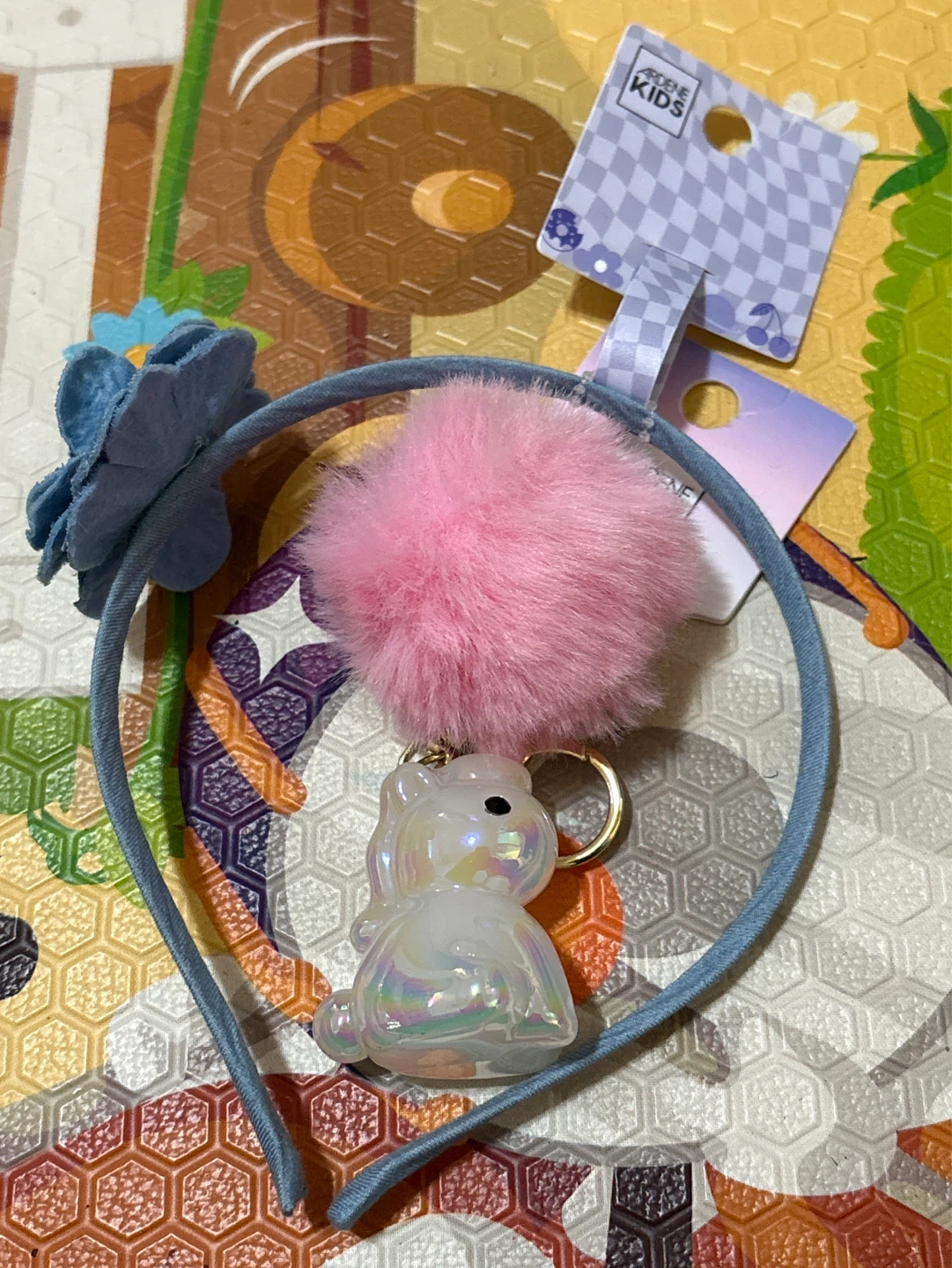 Blue Headband with Pink Pom Pom and Unicorn Charm