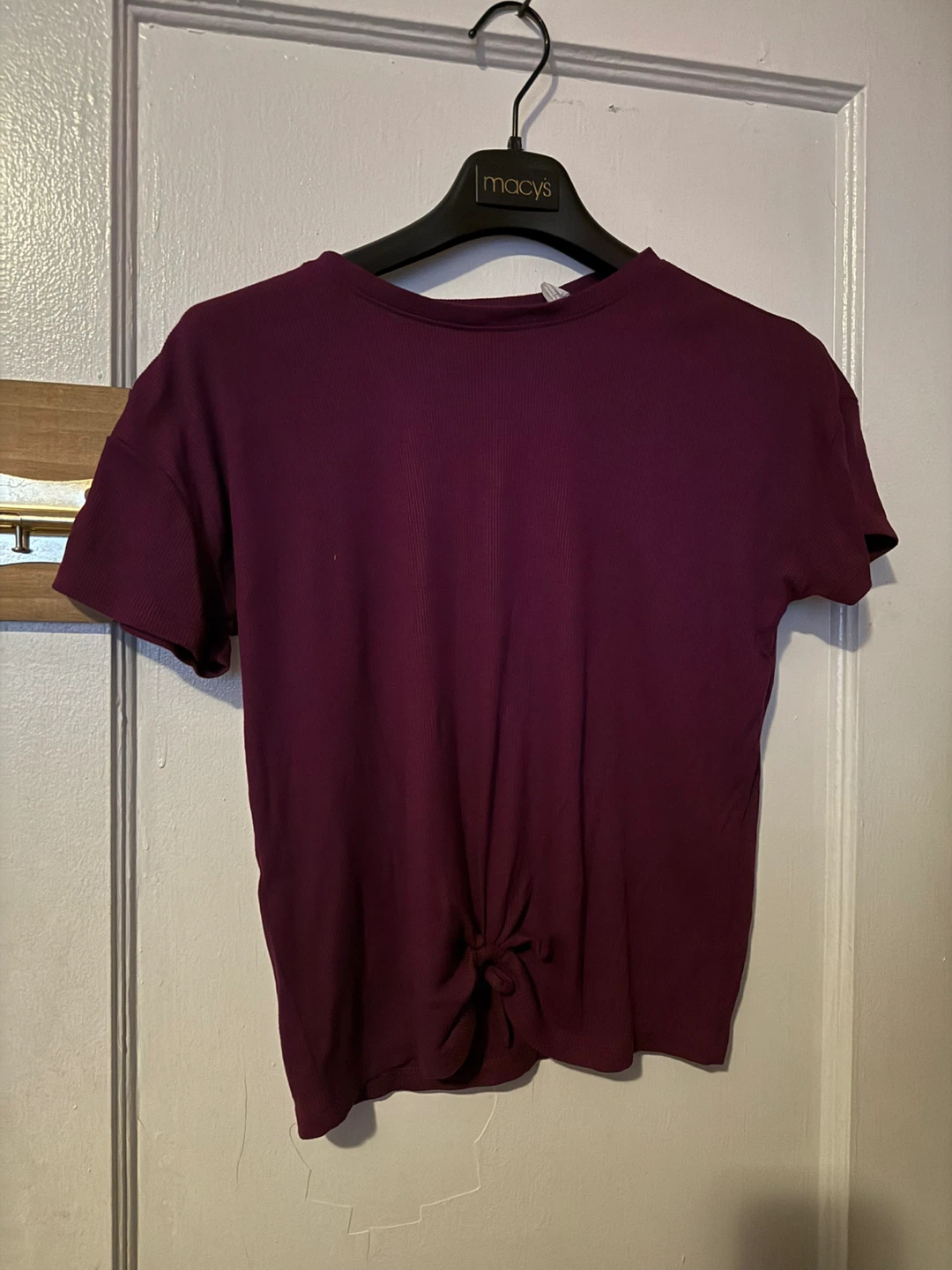 Burgundy Ribbed Knot-Front T-Shirt