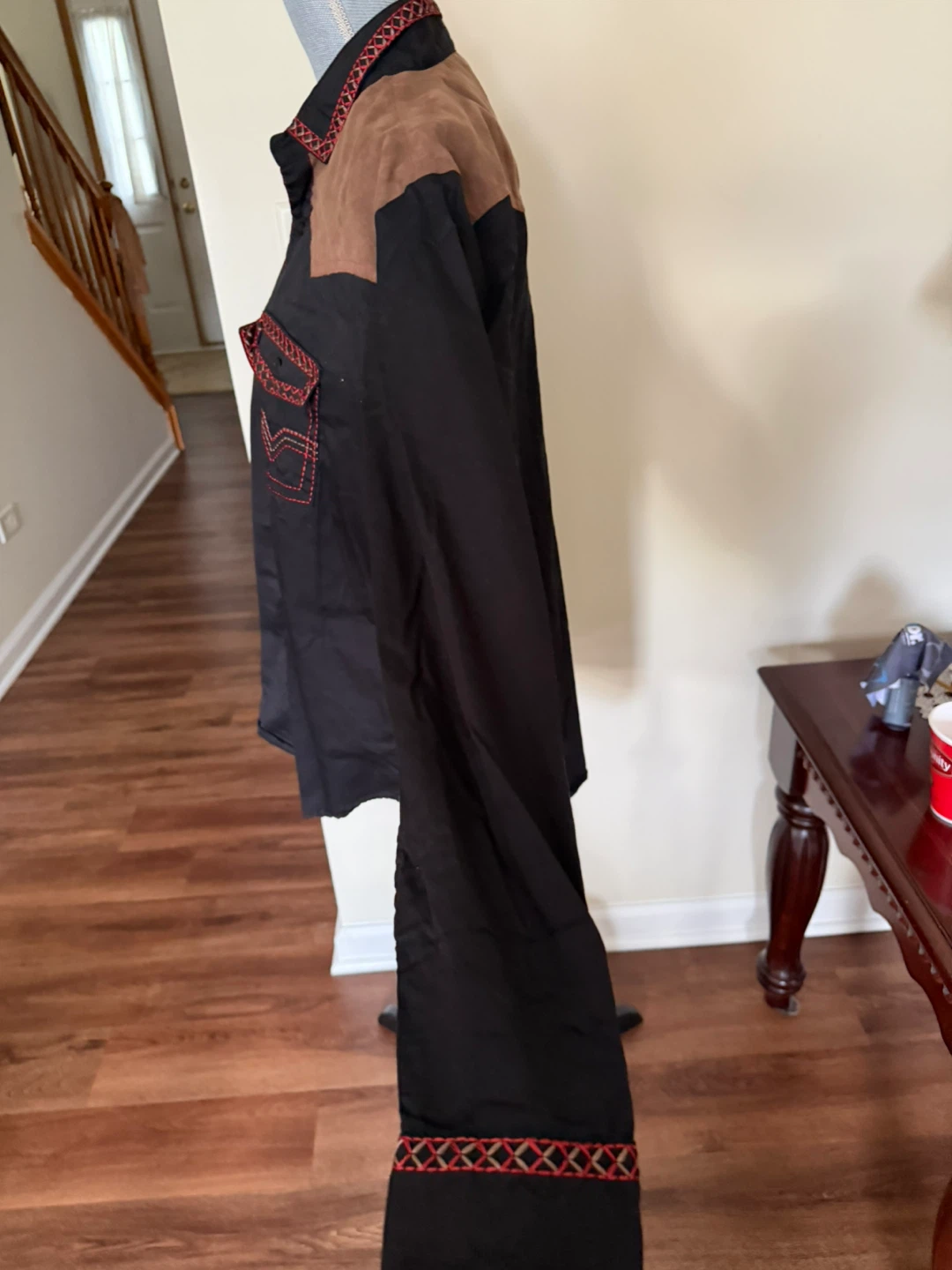 XL Black Western Shirt with Suede Yoke and Red Embroidery - photo 3