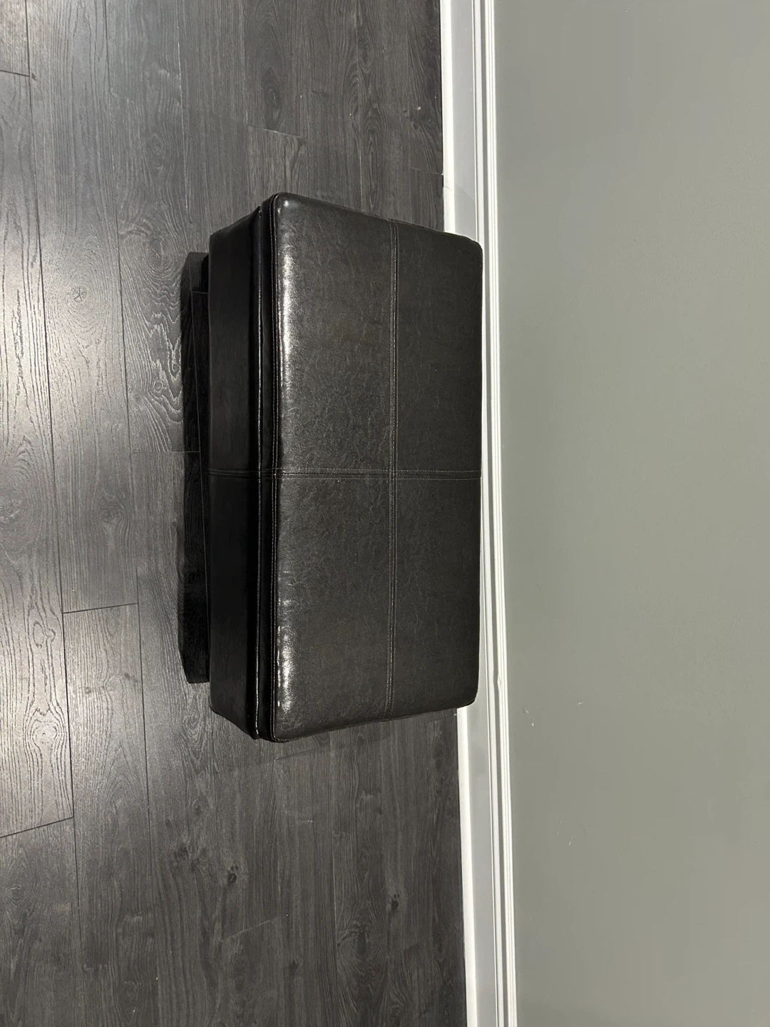 Black Faux Leather Storage Ottoman