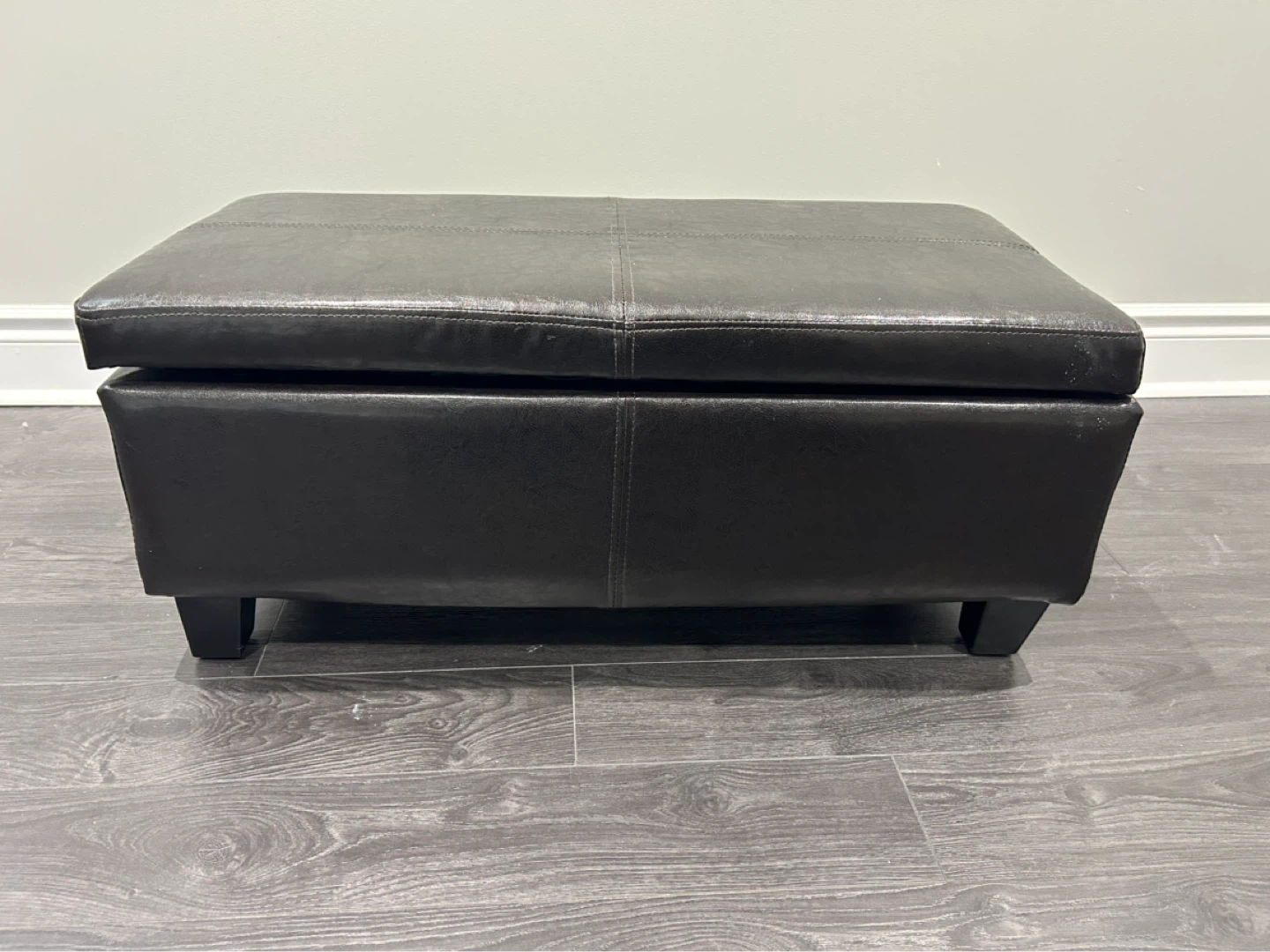 Black Faux Leather Storage Ottoman - photo 2