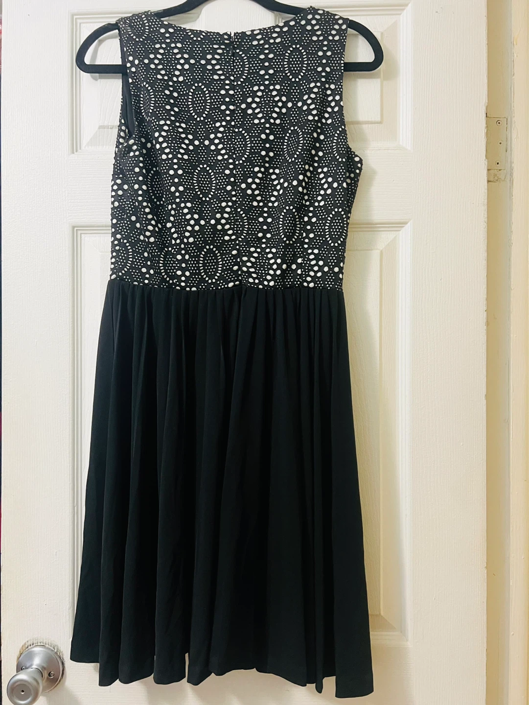 Black Sleeveless Dress with White Pattern