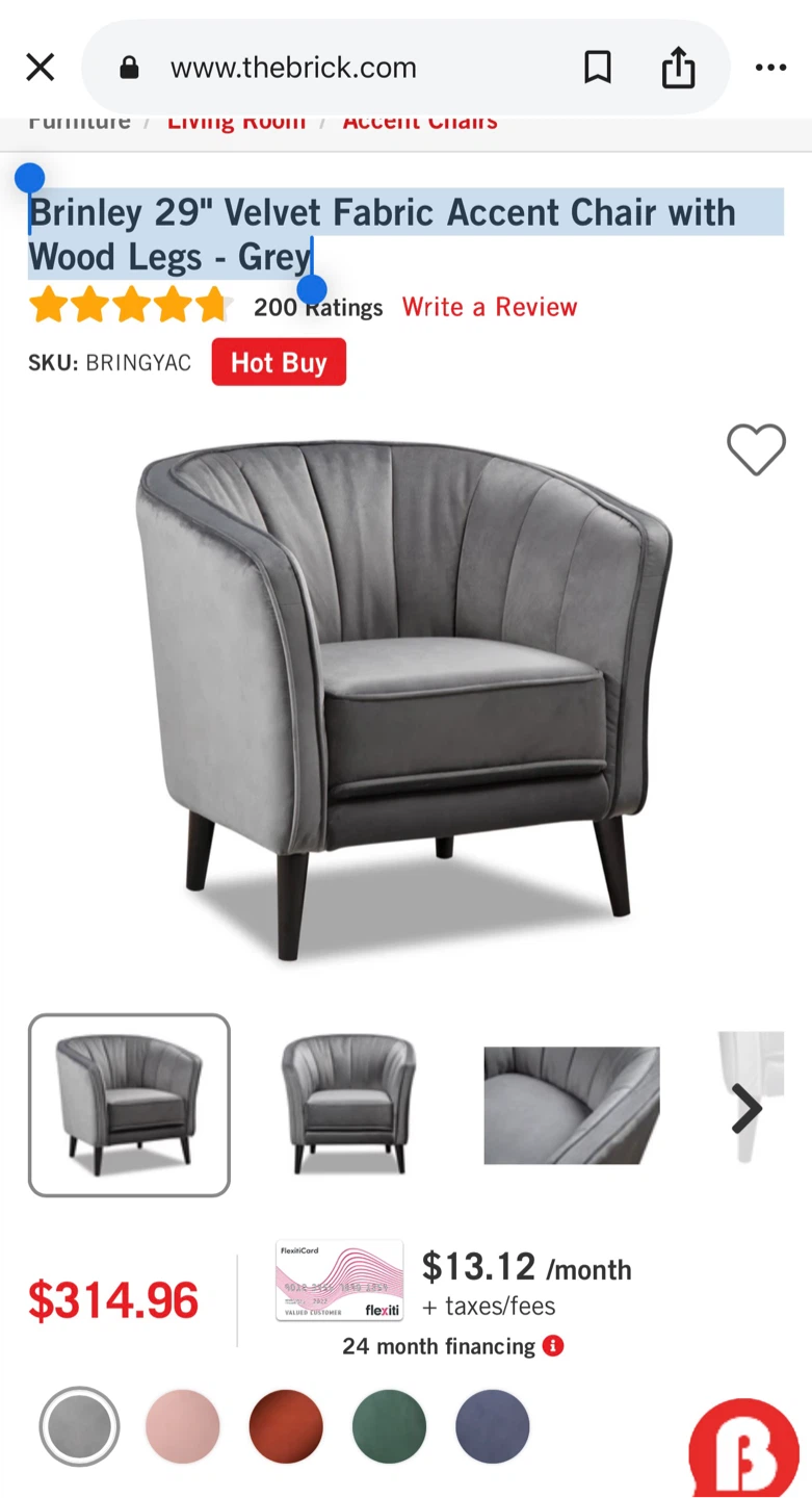 Set of 2 Brinley 29” Velvet Fabric Accent Chairs with Wood Legs