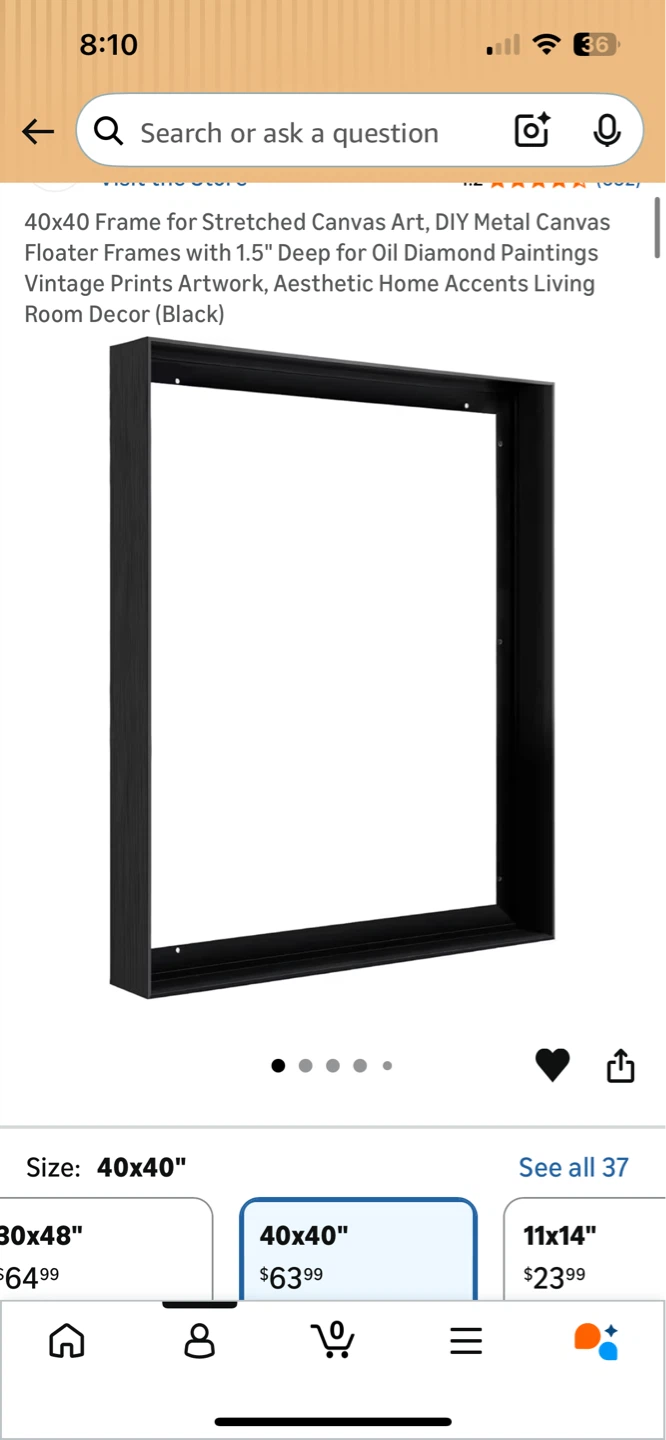 FOLKOR 40x40 " DIY Metal Canvas Floater Frame (Black)