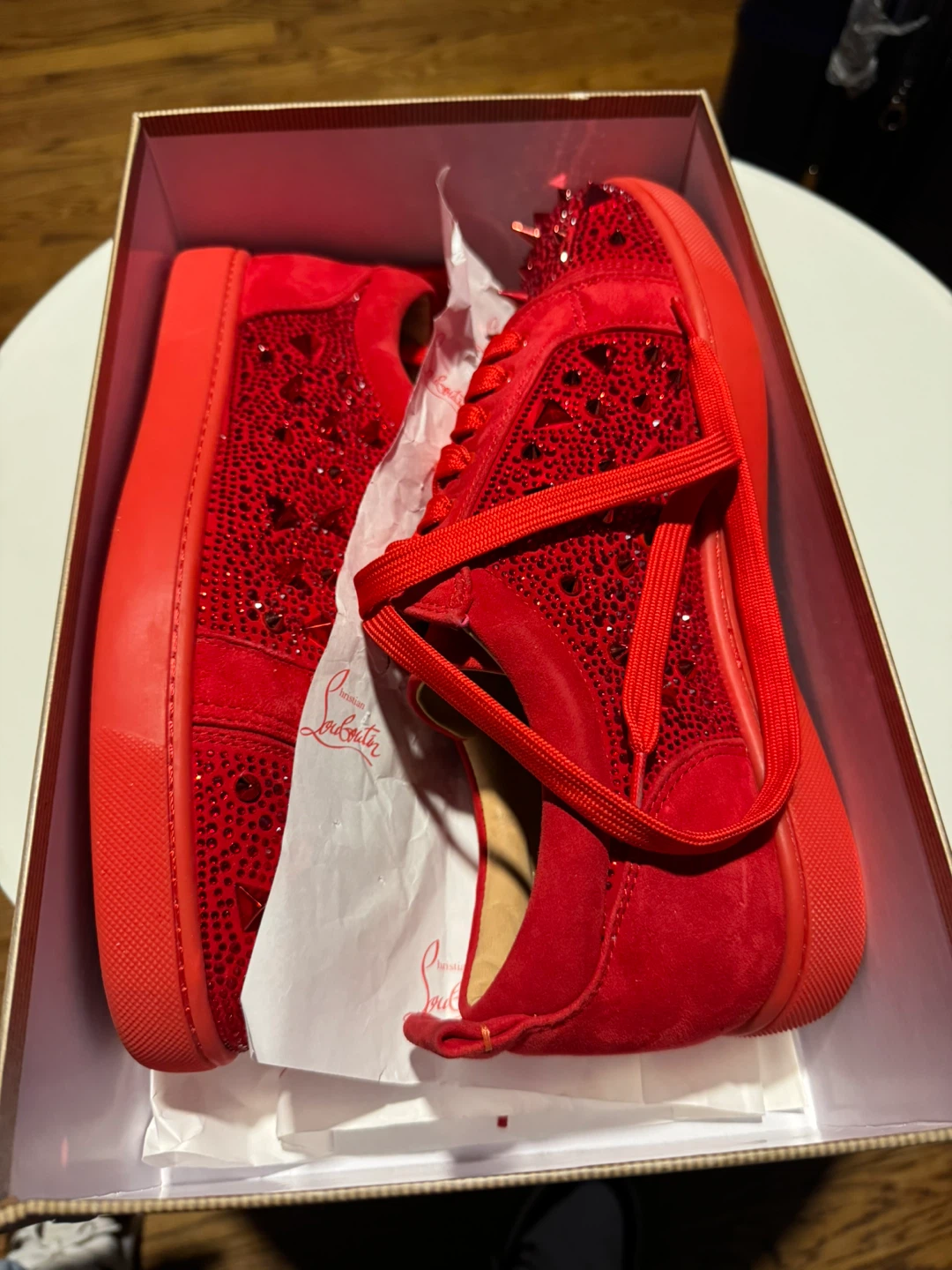 Christian Louboutin Red Spiked & Crystal Sneakers
