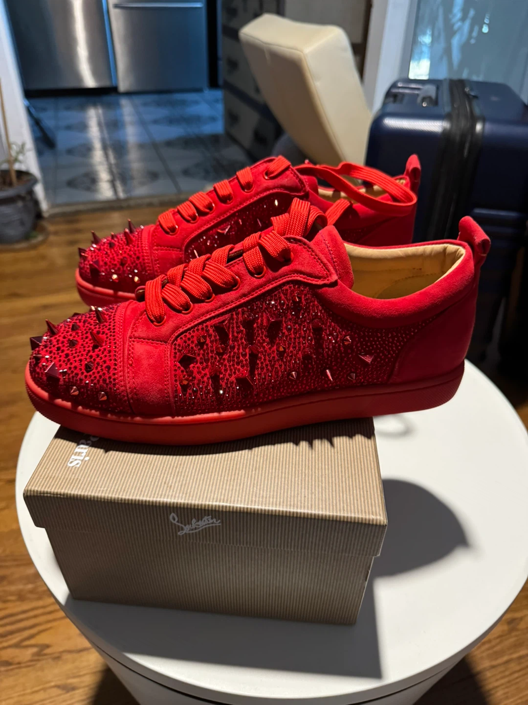 Christian Louboutin Red Spiked & Crystal Sneakers - photo 5