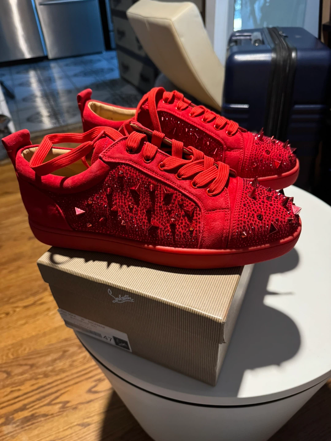 Christian Louboutin Red Spiked & Crystal Sneakers - photo 3