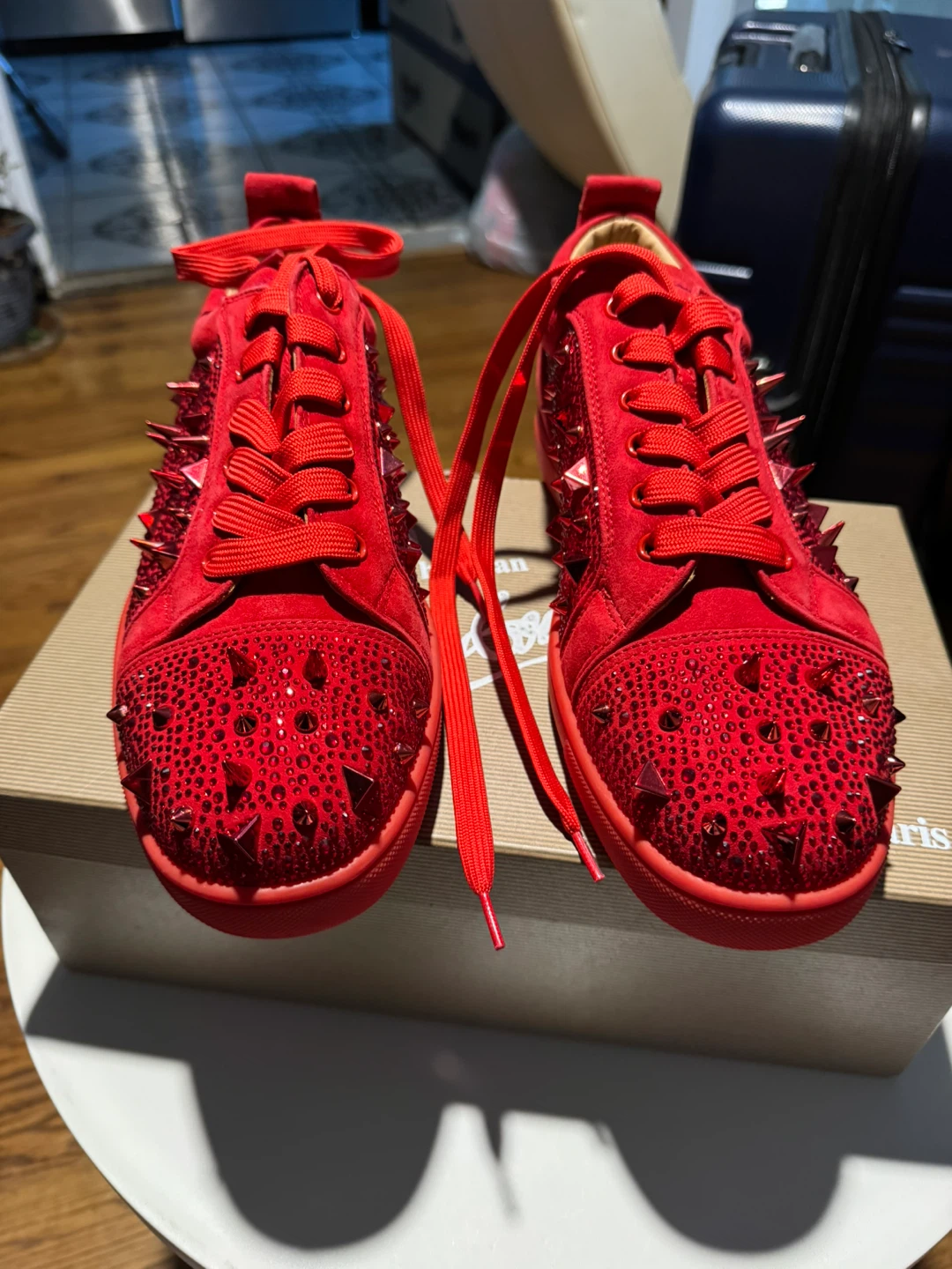 Christian Louboutin Red Spiked & Crystal Sneakers - photo 4