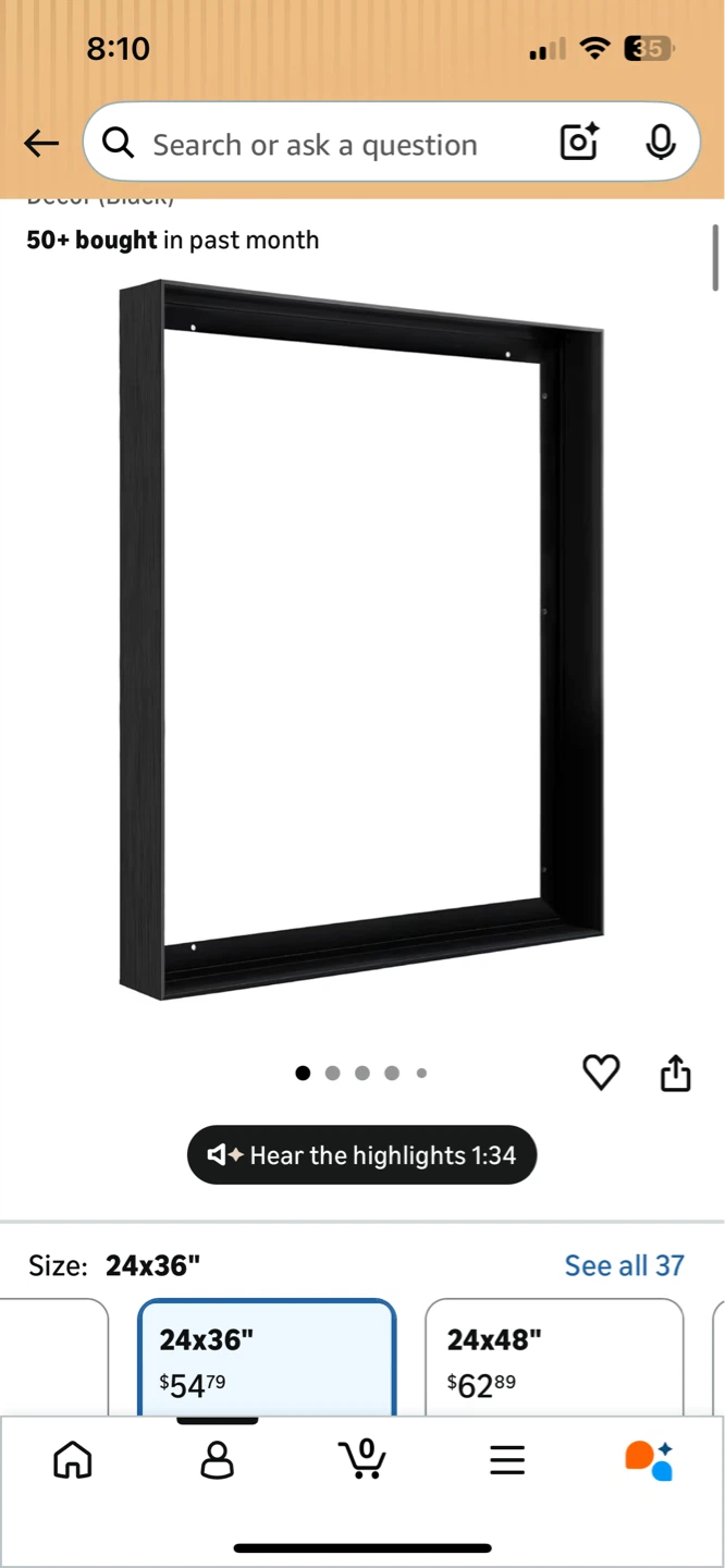 Stretched Canvas Floating Frame 24x36 Black Aluminum