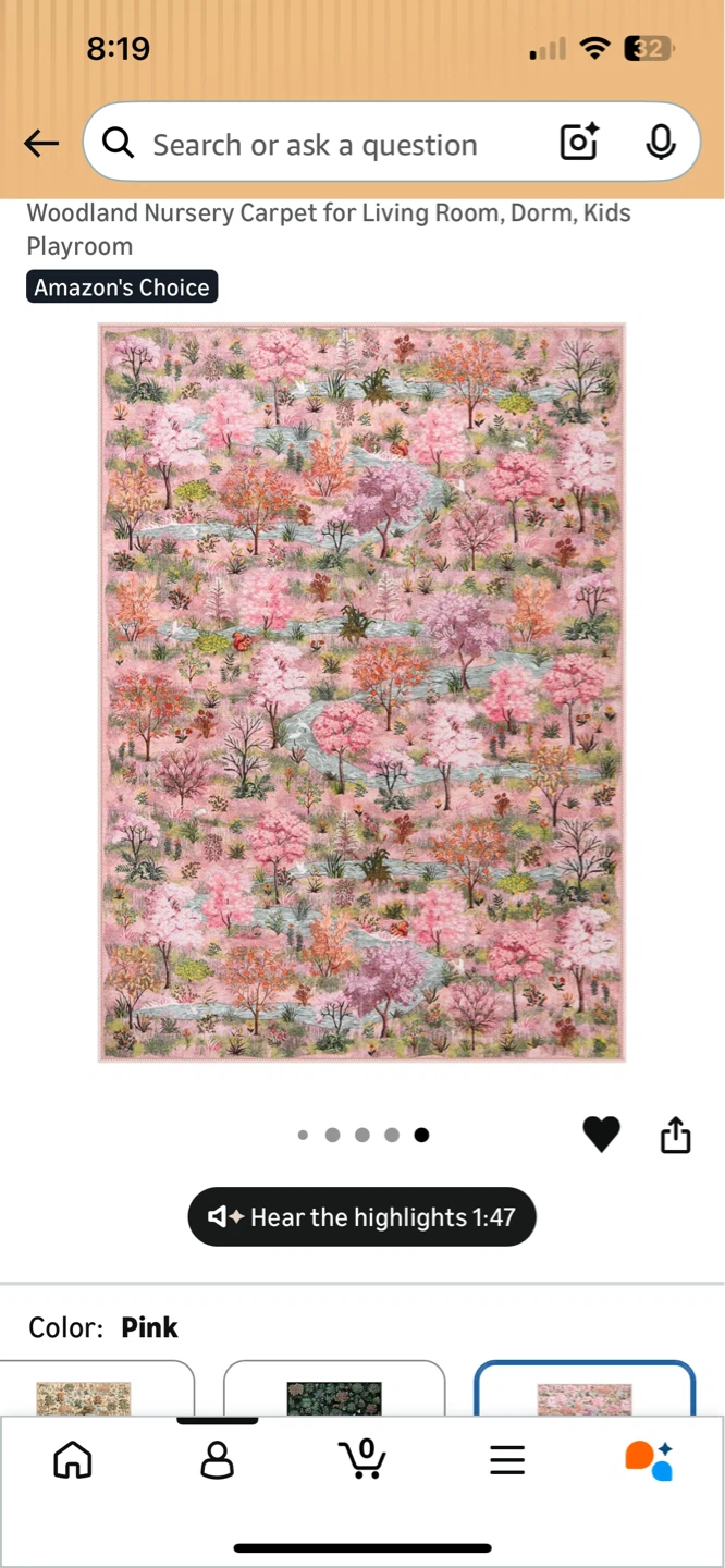 Wonnitar Forest Print Rug 5'x7' Pink Woodland Nursery Carpet - photo 4