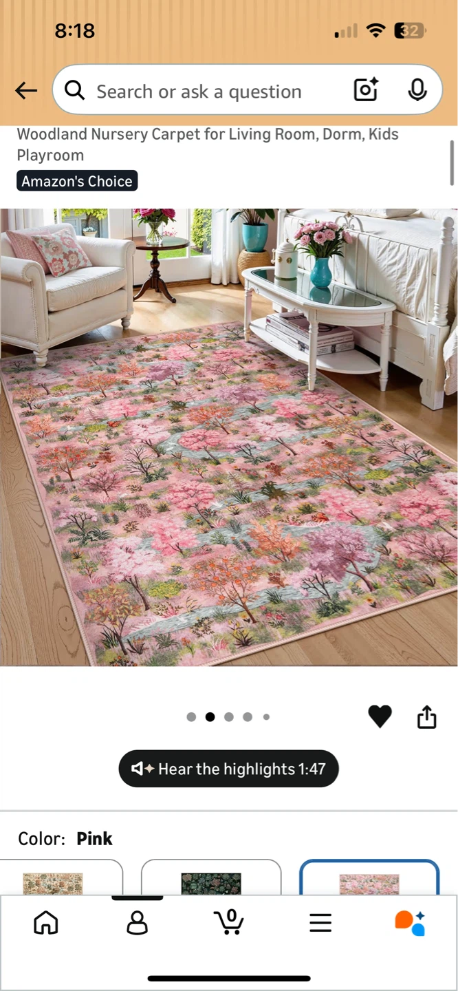 Wonnitar Forest Print Rug 5'x7' Pink Woodland Nursery Carpet - photo 2