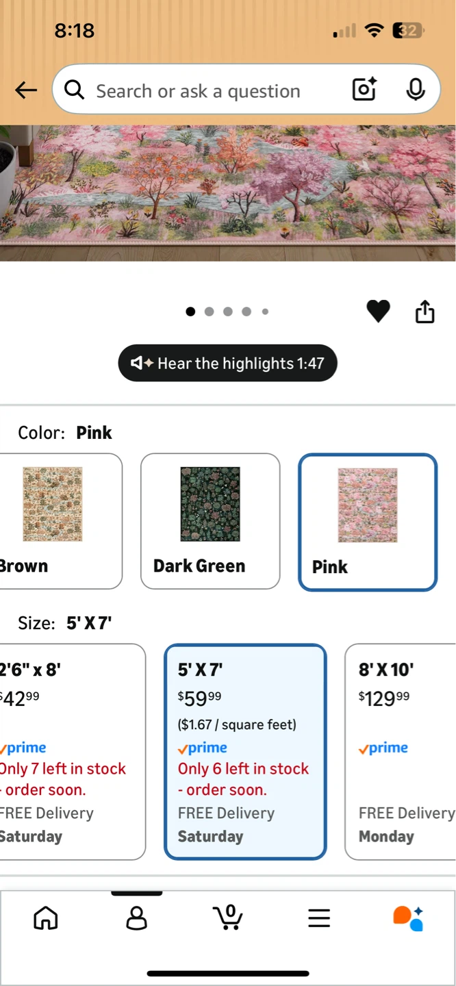 Wonnitar Forest Print Rug 5'x7' Pink Woodland Nursery Carpet - photo 3