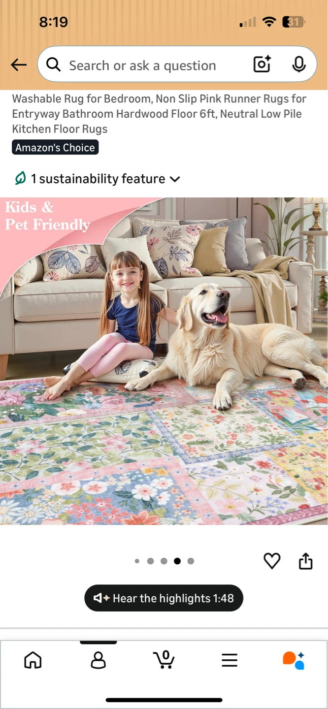 LIVEBOX Pink 2' x 6' Runner Rug - Washable - photo 3
