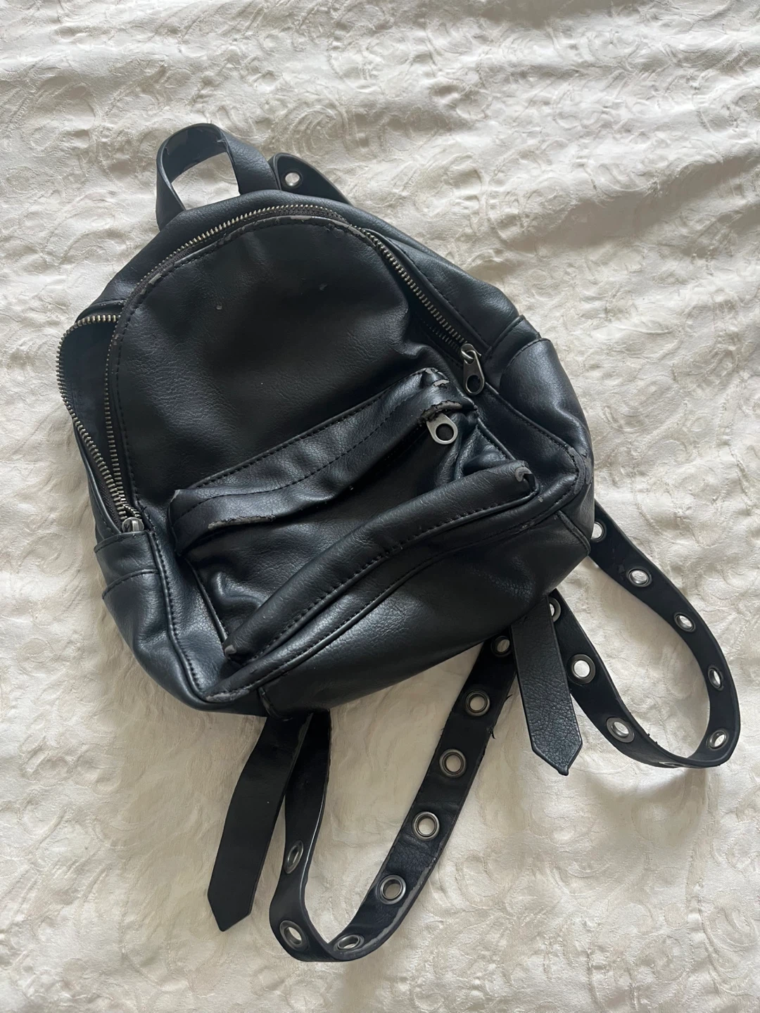 Black Faux Leather Mini Backpack