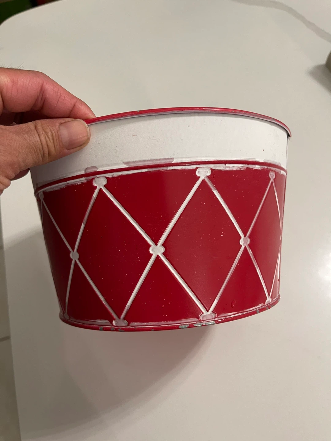 Red and White Tin Pail Bucket