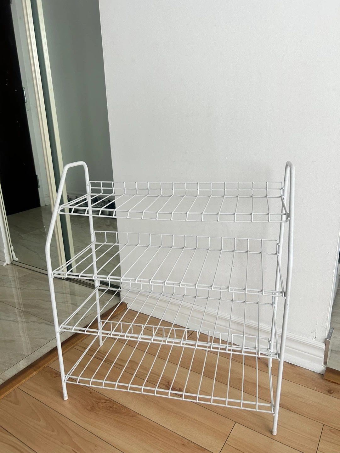 3-Tier White Wire Shoe Rack