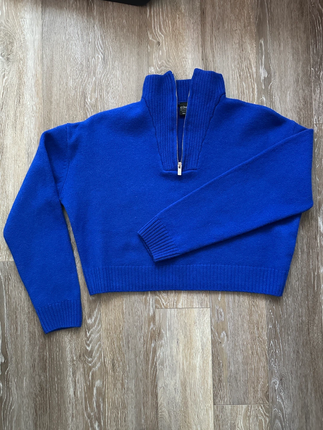 Icône Par Simons Blue Wool Half-Zip Sweater