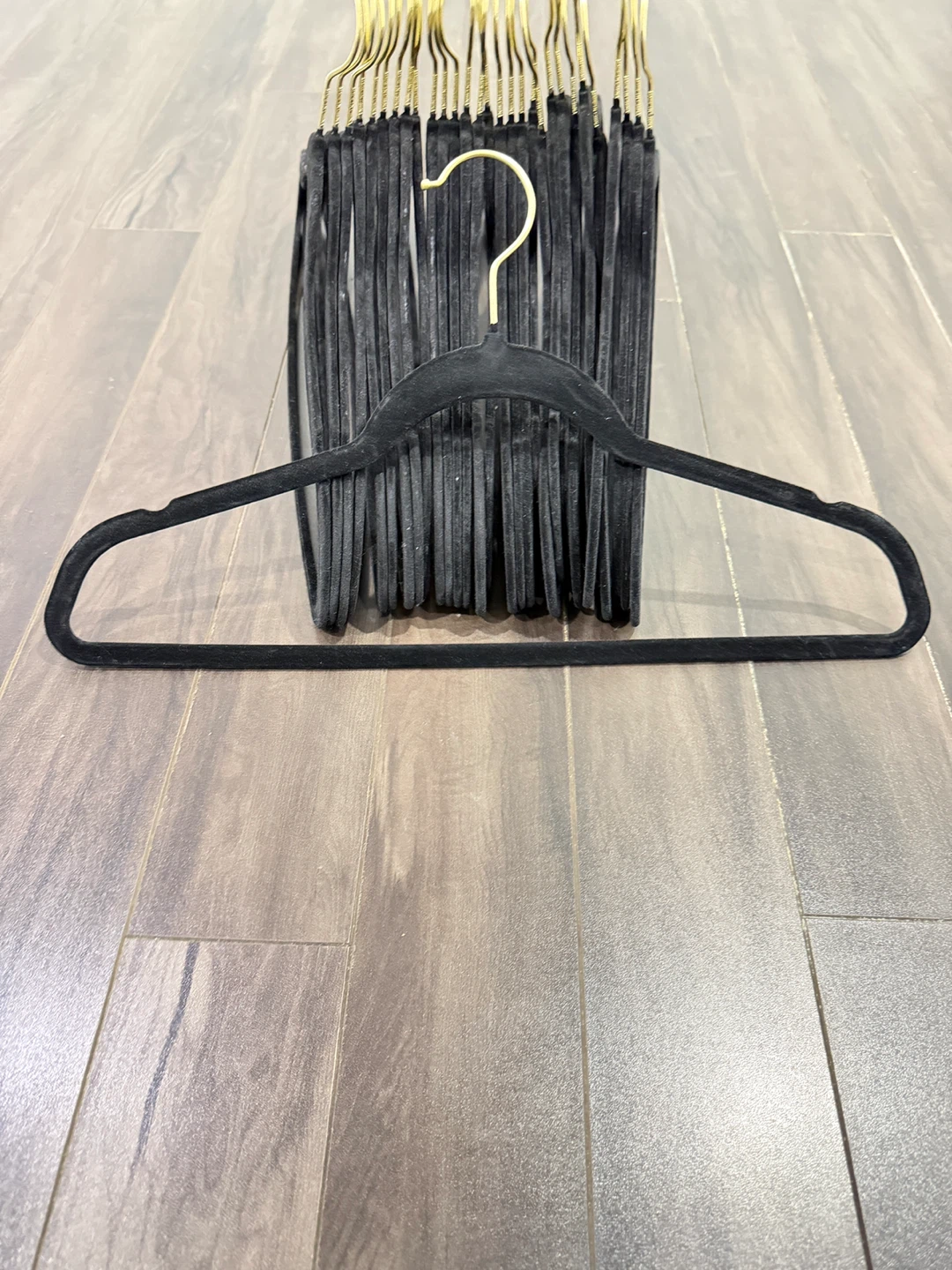 Black Velvet Hangers with Gold Hooks (Set of 30)
