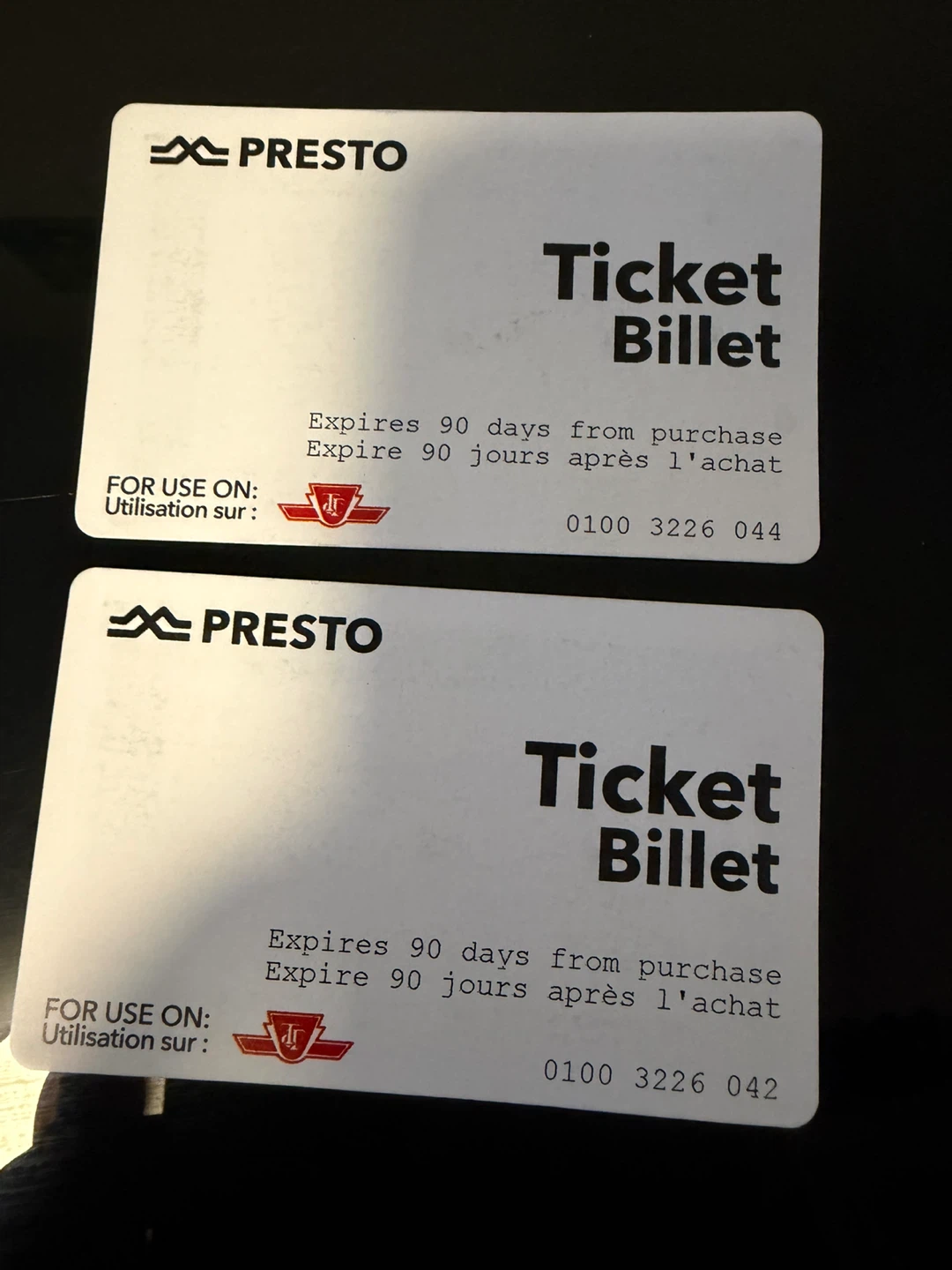 2 PRESTO Transit Tickets