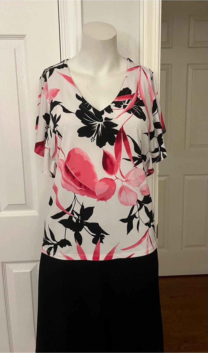 Laura Petites Women's Floral V-Neck Top Size Medium